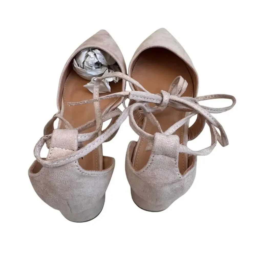 NEW Heel The World Women's Nude Pointed Toe Lace Up Low Block Heels Size 11 - Picture 5 of 11
